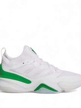 Men's White Athletic Shoes with Green Accents